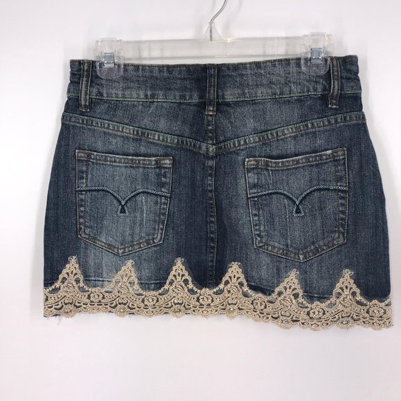 JIXI DENIM SKIRT WITH GOLD SEQUIN LACE - Picture 3 of 6